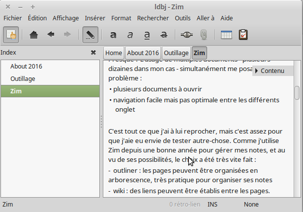 Copie écran de l'application Zim